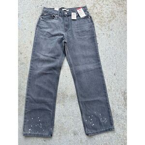 Levi's Women's Mid-Rise Low Pro Straight Jeans Gray Bleach Splatter  29x30
